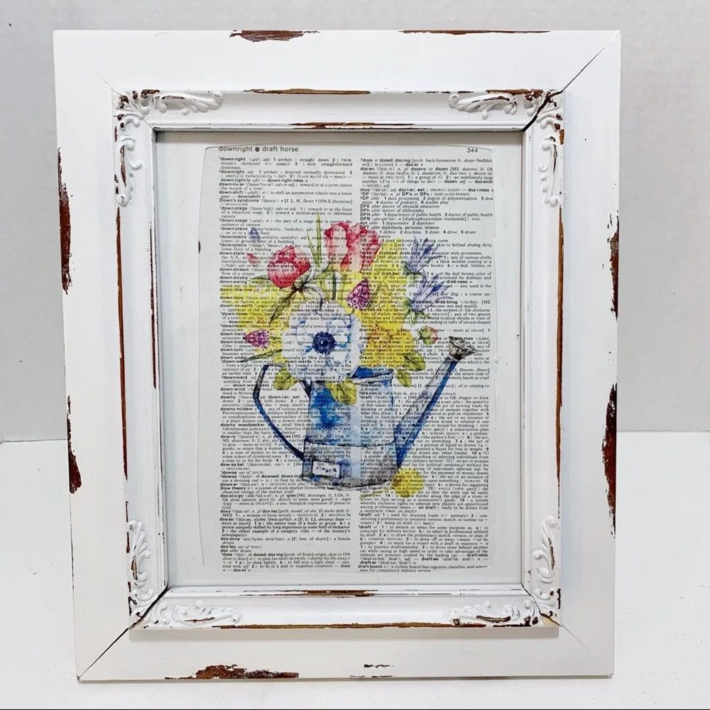 Dictionary Art Print, Spring Flower Watering Can, Vintage Art Print